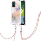 For Motorola Moto E13 Electroplating IMD TPU Phone Case with Lanyard(White Marble) - 1