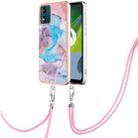 For Motorola Moto E13 Electroplating IMD TPU Phone Case with Lanyard(Blue Marble) - 1