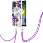 For Motorola Moto E13 Electroplating IMD TPU Phone Case with Lanyard(Purple Flower) - 1