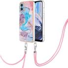 For Motorola Moto E22/E22i Electroplating IMD TPU Phone Case with Lanyard(Blue Marble) - 1