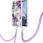 For Motorola Moto E22/E22i Electroplating IMD TPU Phone Case with Lanyard(Purple Flower) - 1