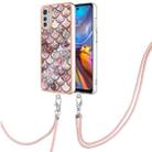 For Motorola Moto E32 4G/E32s Electroplating IMD TPU Phone Case with Lanyard(Pink Scales) - 1