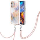 For Motorola Moto E32 4G/E32s Electroplating IMD TPU Phone Case with Lanyard(White Marble) - 1