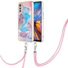 For Motorola Moto E32 4G/E32s Electroplating IMD TPU Phone Case with Lanyard(Blue Marble) - 1