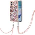 For Motorola Moto G53 5G Electroplating IMD TPU Phone Case with Lanyard(Pink Scales) - 1