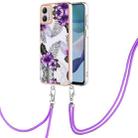 For Motorola Moto G53 5G Electroplating IMD TPU Phone Case with Lanyard(Purple Flower) - 1