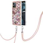 For Motorola Moto G14 Electroplating IMD TPU Phone Case with Lanyard(Pink Scales) - 1