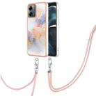 For Motorola Moto G14 Electroplating IMD TPU Phone Case with Lanyard(White Marble) - 1