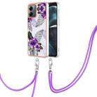 For Motorola Moto G14 Electroplating IMD TPU Phone Case with Lanyard(Purple Flower) - 1