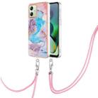 For Motorola Moto G54 Electroplating IMD TPU Phone Case with Lanyard(Blue Marble) - 1