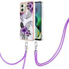 For Motorola Moto G54 Electroplating IMD TPU Phone Case with Lanyard(Purple Flower) - 1