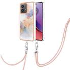 For Motorola Moto G84 Electroplating IMD TPU Phone Case with Lanyard(White Marble) - 1