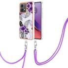 For Motorola Moto G84 Electroplating IMD TPU Phone Case with Lanyard(Purple Flower) - 1