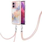 For Motorola Moto G04 4G / G24 4G Electroplating IMD TPU Phone Case with Lanyard(White Marble) - 1