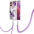 For Motorola Moto G04 4G / G24 4G Electroplating IMD TPU Phone Case with Lanyard(Purple Flower) - 1