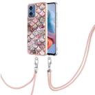 For Motorola Moto G34 Electroplating IMD TPU Phone Case with Lanyard(Pink Scales) - 1