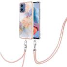 For Motorola Moto G34 Electroplating IMD TPU Phone Case with Lanyard(White Marble) - 1