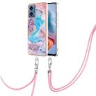 For Motorola Moto G34 Electroplating IMD TPU Phone Case with Lanyard(Blue Marble) - 1