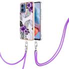 For Motorola Moto G34 Electroplating IMD TPU Phone Case with Lanyard(Purple Flower) - 1