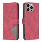 For iPhone 15 Pro Max Magnetic Buckle Rhombus Texture Leather Phone Case(Red) - 1