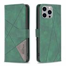 For iPhone 15 Pro Max Magnetic Buckle Rhombus Texture Leather Phone Case(Green) - 1