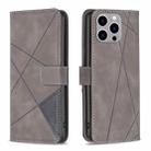 For iPhone 15 Pro Max Magnetic Buckle Rhombus Texture Leather Phone Case(Grey) - 1