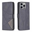 For iPhone 15 Pro Max Magnetic Buckle Rhombus Texture Leather Phone Case(Black) - 1