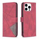 For iPhone 15 Pro Magnetic Buckle Rhombus Texture Leather Phone Case(Red) - 1