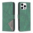 For iPhone 15 Pro Magnetic Buckle Rhombus Texture Leather Phone Case(Green) - 1