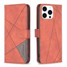 For iPhone 15 Pro Magnetic Buckle Rhombus Texture Leather Phone Case(Brown) - 1