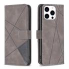 For iPhone 15 Pro Magnetic Buckle Rhombus Texture Leather Phone Case(Grey) - 1