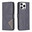 For iPhone 15 Pro Magnetic Buckle Rhombus Texture Leather Phone Case(Black) - 1