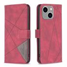For iPhone 15 Plus Magnetic Buckle Rhombus Texture Leather Phone Case(Red) - 1