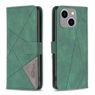 For iPhone 15 Plus Magnetic Buckle Rhombus Texture Leather Phone Case(Green) - 1