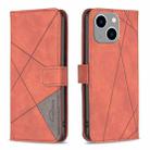 For iPhone 15 Plus Magnetic Buckle Rhombus Texture Leather Phone Case(Brown) - 1
