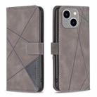 For iPhone 15 Plus Magnetic Buckle Rhombus Texture Leather Phone Case(Grey) - 1