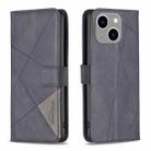 For iPhone 15 Plus Magnetic Buckle Rhombus Texture Leather Phone Case(Black) - 1