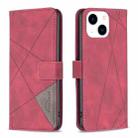 For iPhone 15 Magnetic Buckle Rhombus Texture Leather Phone Case(Red) - 1