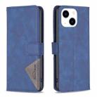 For iPhone 15 Magnetic Buckle Rhombus Texture Leather Phone Case(Blue) - 1