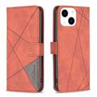 For iPhone 15 Magnetic Buckle Rhombus Texture Leather Phone Case(Brown) - 1