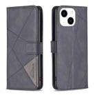 For iPhone 15 Magnetic Buckle Rhombus Texture Leather Phone Case(Black) - 1