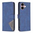 For iPhone 16 Magnetic Buckle Rhombus Texture Leather Phone Case(Blue) - 1