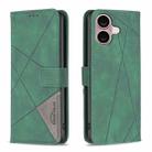 For iPhone 16 Magnetic Buckle Rhombus Texture Leather Phone Case(Green) - 1