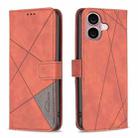 For iPhone 16 Magnetic Buckle Rhombus Texture Leather Phone Case(Brown) - 1
