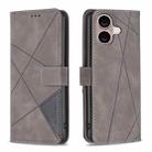 For iPhone 16 Magnetic Buckle Rhombus Texture Leather Phone Case(Grey) - 1