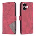 For iPhone 16 Plus Magnetic Buckle Rhombus Texture Leather Phone Case(Red) - 1