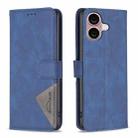 For iPhone 16 Plus Magnetic Buckle Rhombus Texture Leather Phone Case(Blue) - 1