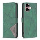 For iPhone 16 Plus Magnetic Buckle Rhombus Texture Leather Phone Case(Green) - 1