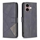 For iPhone 16 Plus Magnetic Buckle Rhombus Texture Leather Phone Case(Black) - 1