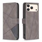 For iPhone 17 Pro Max Magnetic Buckle Rhombus Texture Leather Phone Case(Grey) - 1